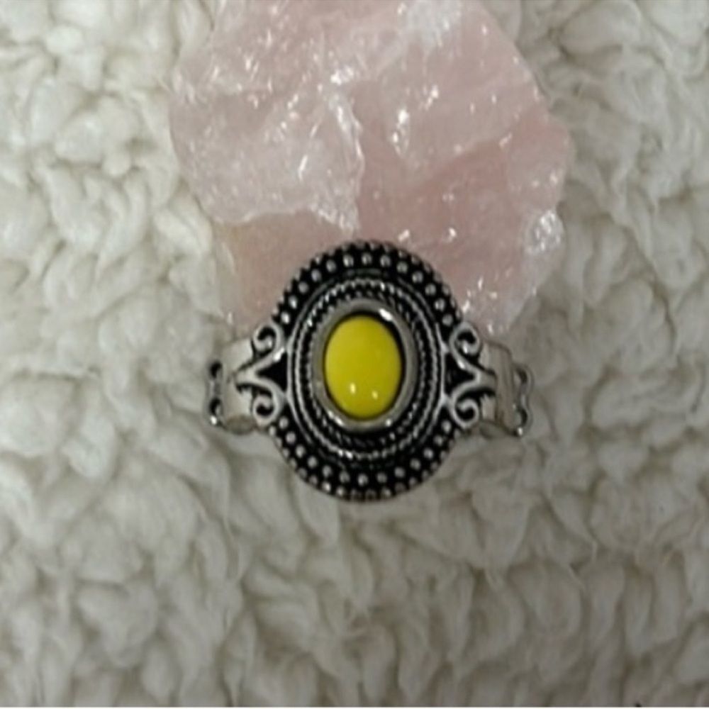 Yellow Silver Tone Expandable Ring